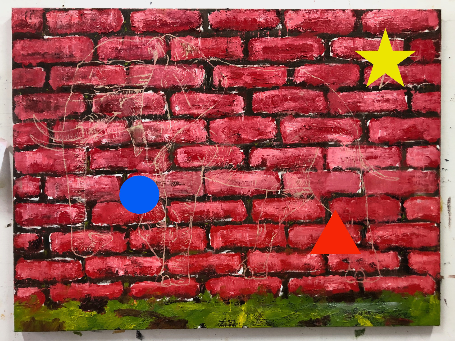 Studioview ; (Detail from the serie tude) 2025 'N°3 incertitude' 'An elephant in the porcelain cabinet!' oil on canvas 120X160cm © Eddy De Buf